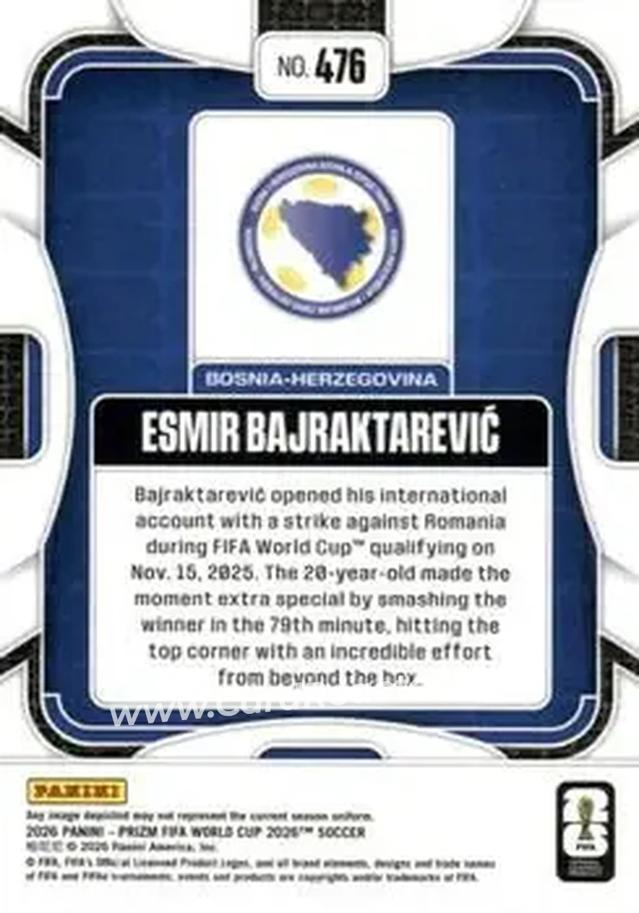 2026 Panini Prizm FIFA World Cup #476 - Esmir Bajraktarevic - Bosnia and Herzegovina - Back