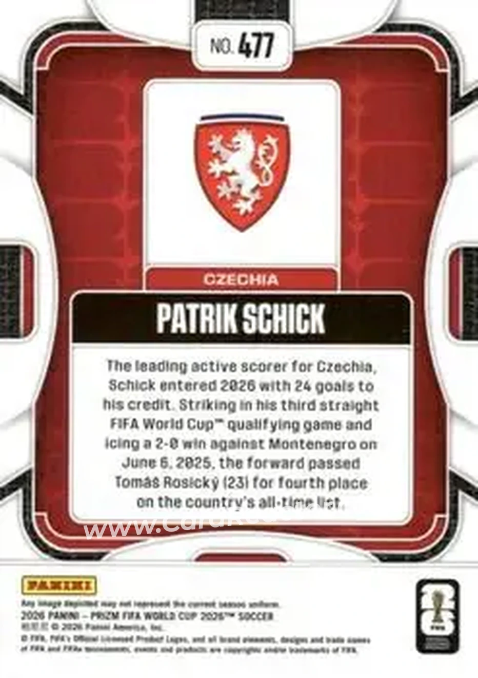 2026 Panini Prizm FIFA World Cup #477 - Patrik Schick - Czech Republic - Back