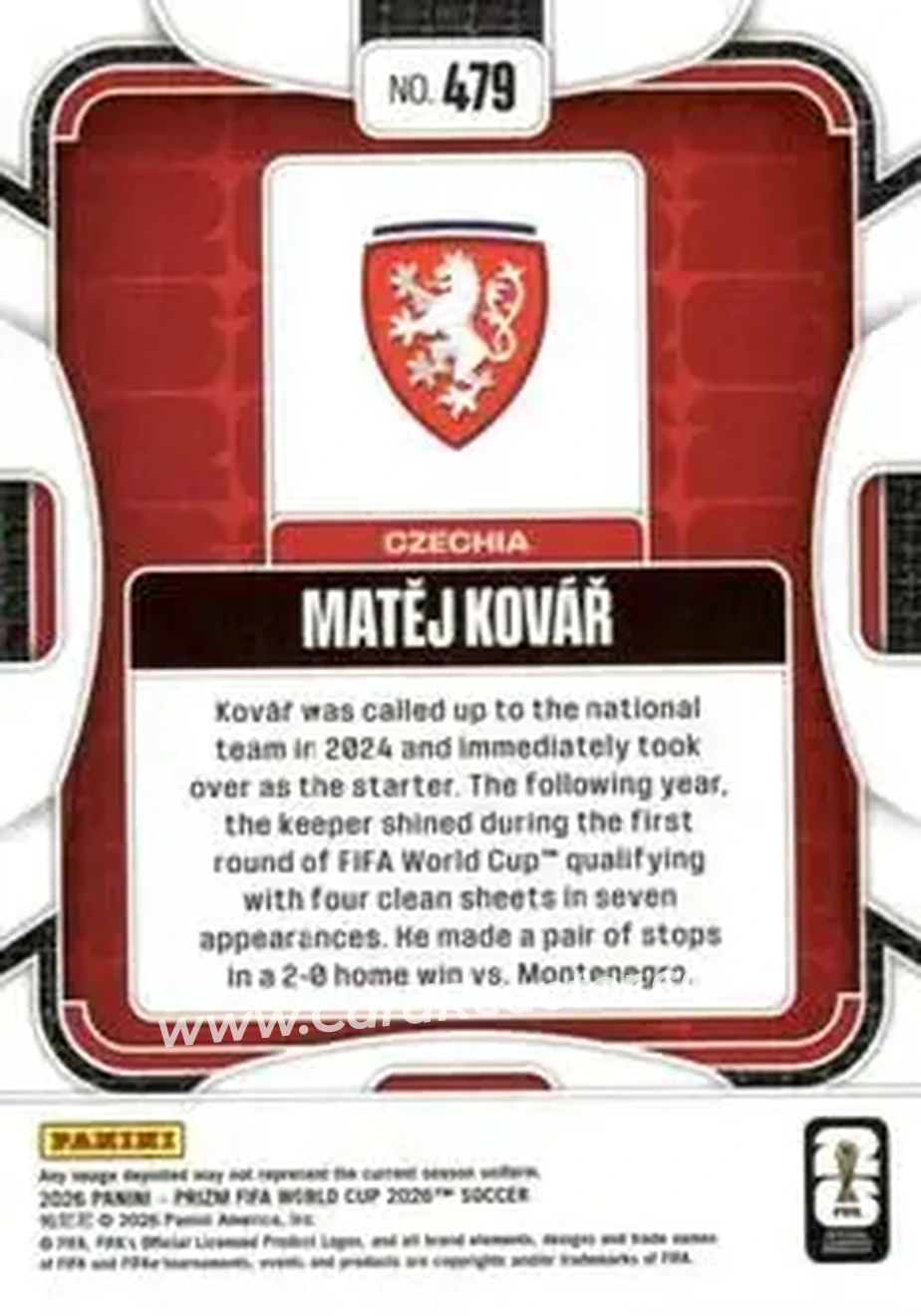 2026 Panini Prizm FIFA World Cup #479 - Matej Kovar - Czech Republic - Back