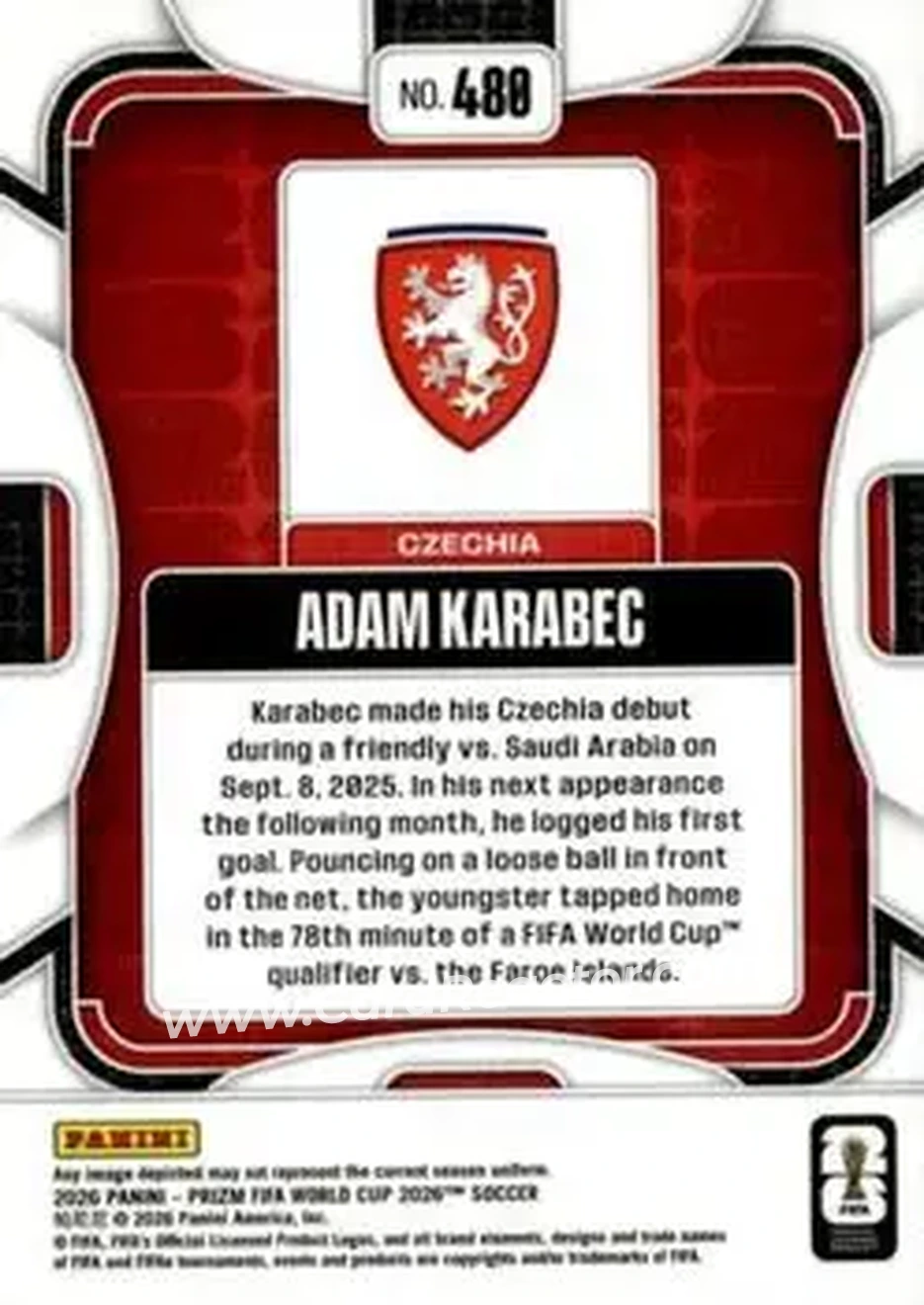 2026 Panini Prizm FIFA World Cup #480 - Adam Karabec - Czech Republic - Back