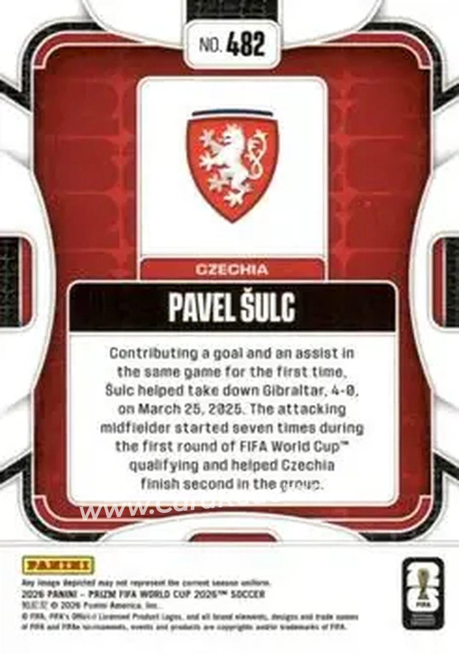 2026 Panini Prizm FIFA World Cup #482 - Pavel Sulc - Czech Republic - Back
