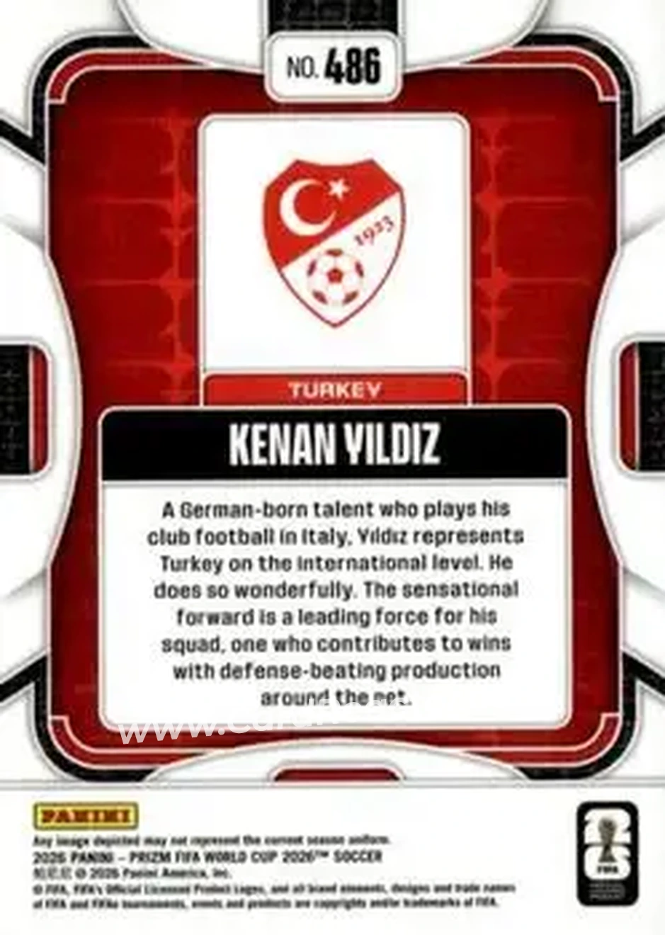 2026 Panini Prizm FIFA World Cup #486 - Kenan Yildiz - Turkey - Back