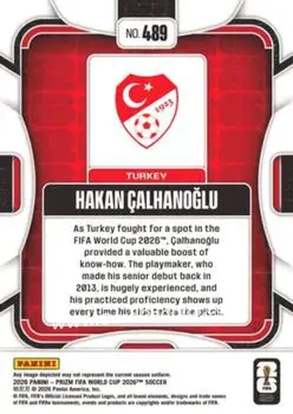 2026 Panini Prizm FIFA World Cup #489 - Hakan Calhanoglu - Turkey - Back