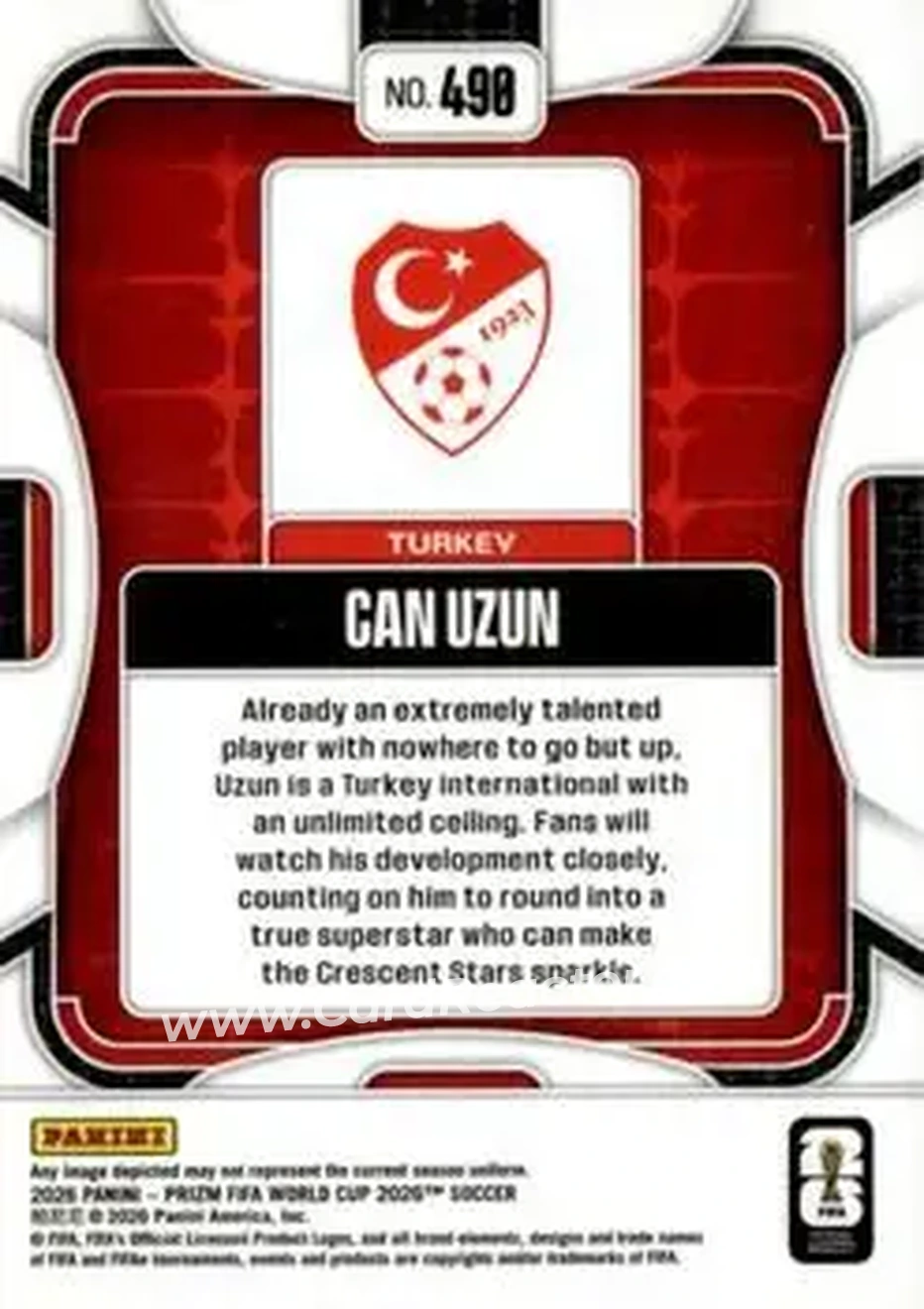 2026 Panini Prizm FIFA World Cup #490 - Can Uzun - Turkey - Back
