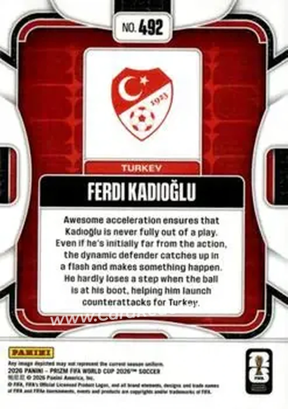 2026 Panini Prizm FIFA World Cup #492 - Ferdi Kadioglu - Turkey - Back