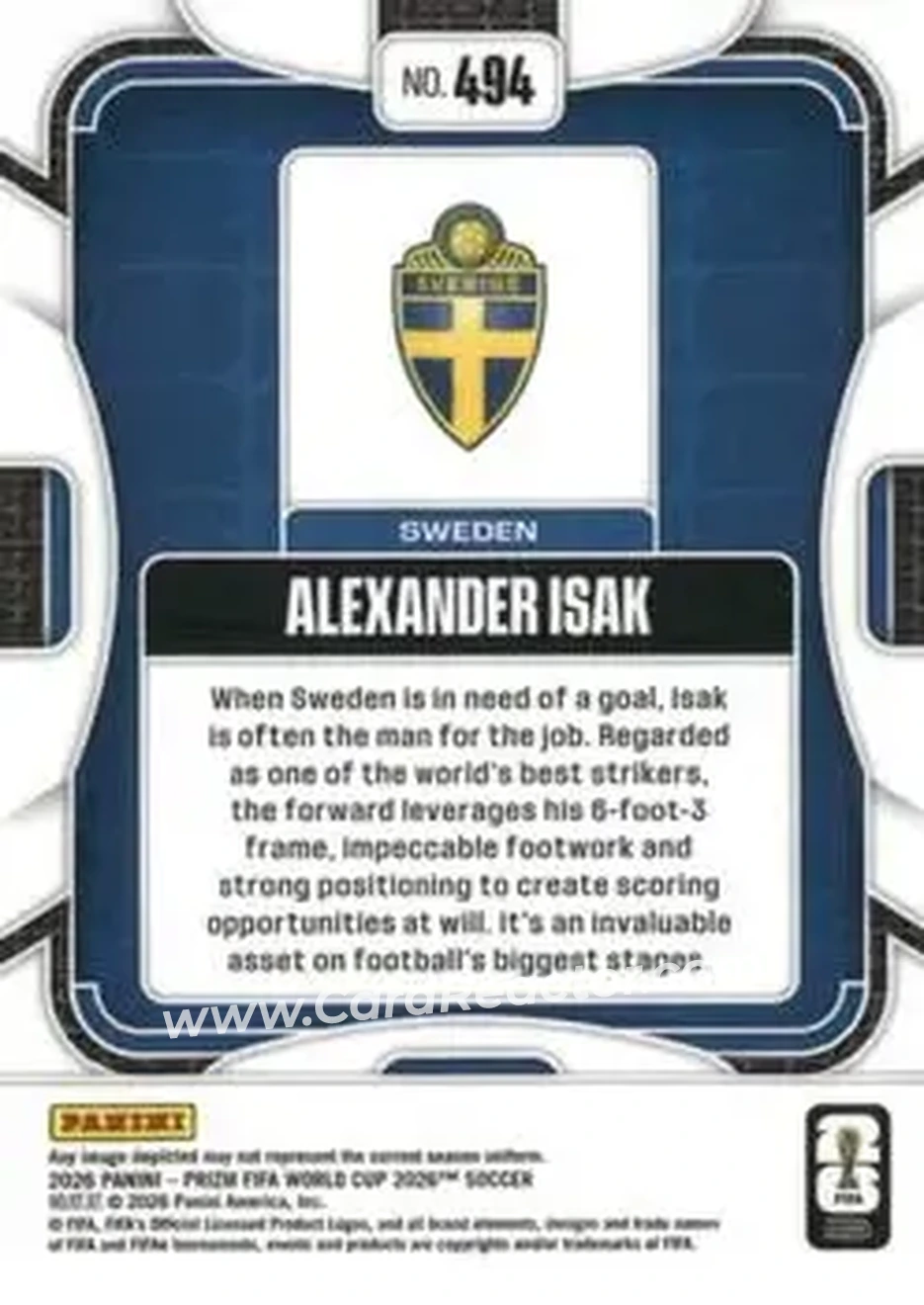 2026 Panini Prizm FIFA World Cup #494 - Alexander Isak - Sweden - Back
