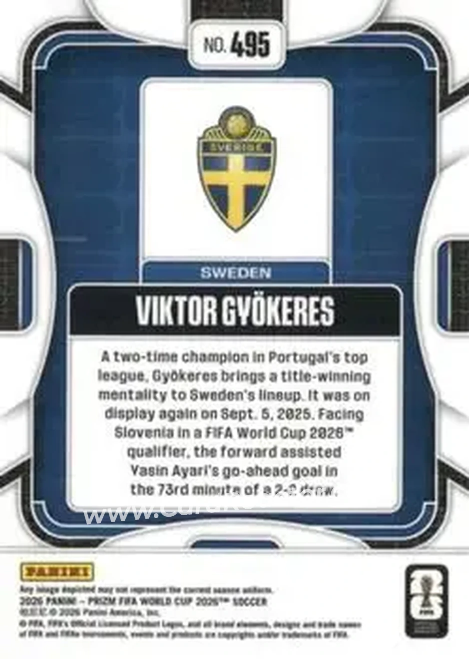 2026 Panini Prizm FIFA World Cup #495 - Viktor Gyokeres - Sweden - Back