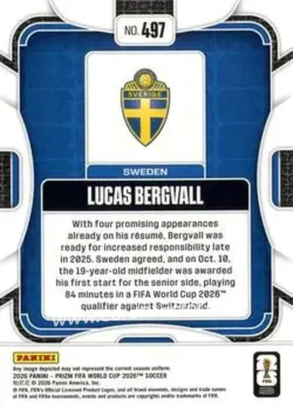 2026 Panini Prizm FIFA World Cup #497 - Lucas Bergvall - Sweden - Back
