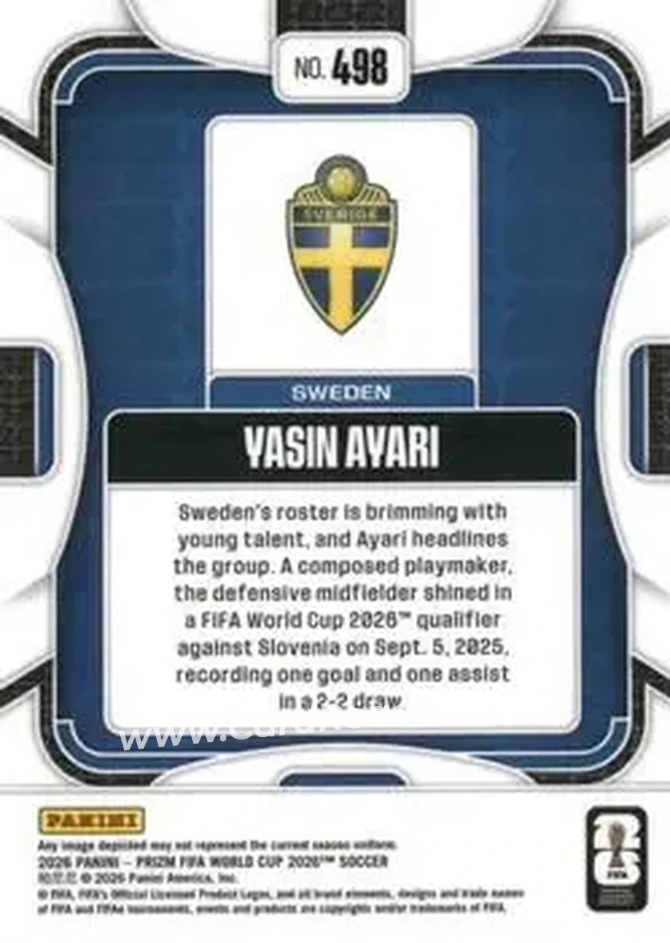 2026 Panini Prizm FIFA World Cup #498 - Yasin Ayari - Sweden - Back