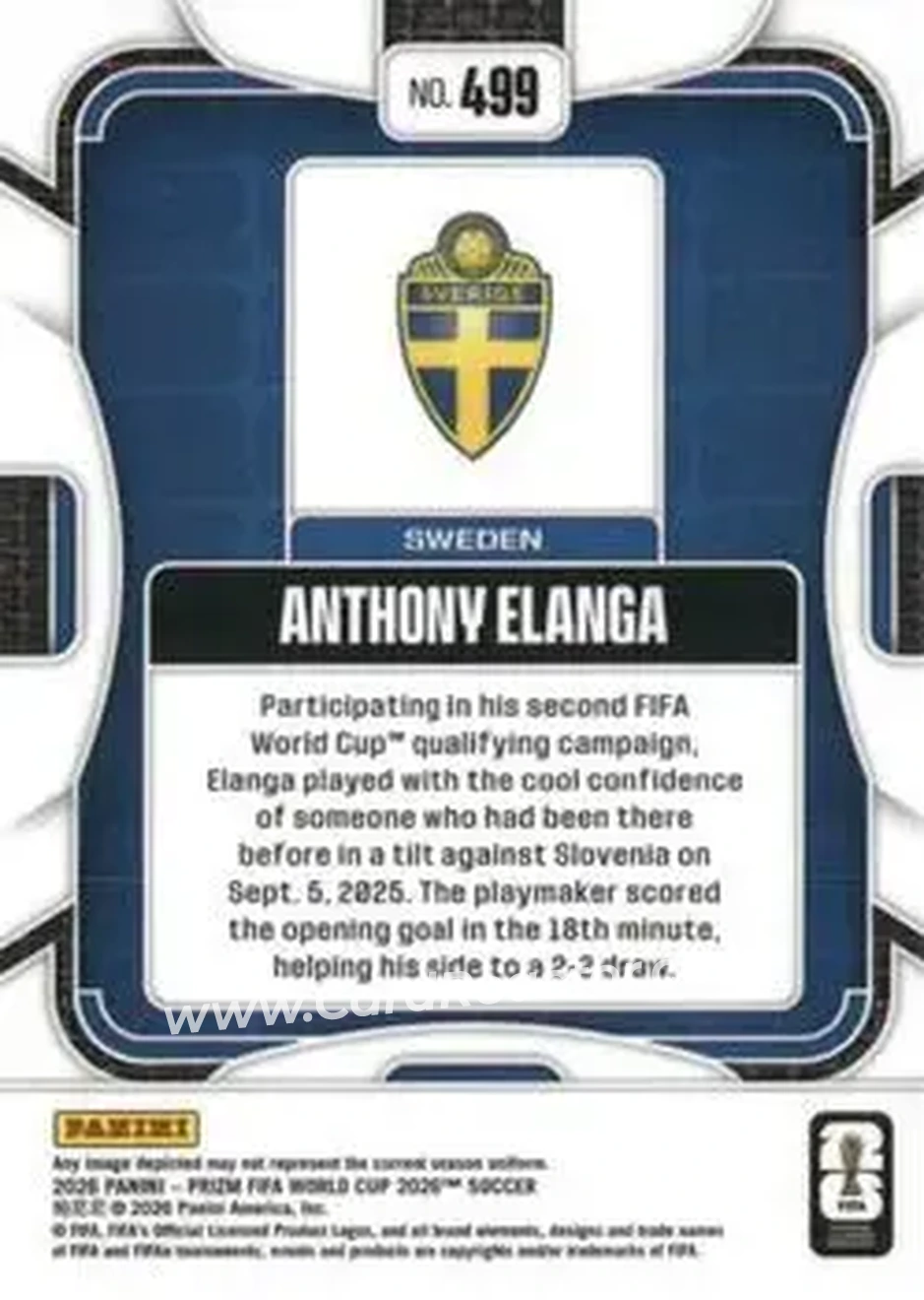 2026 Panini Prizm FIFA World Cup #499 - Anthony Elanga - Sweden - Back