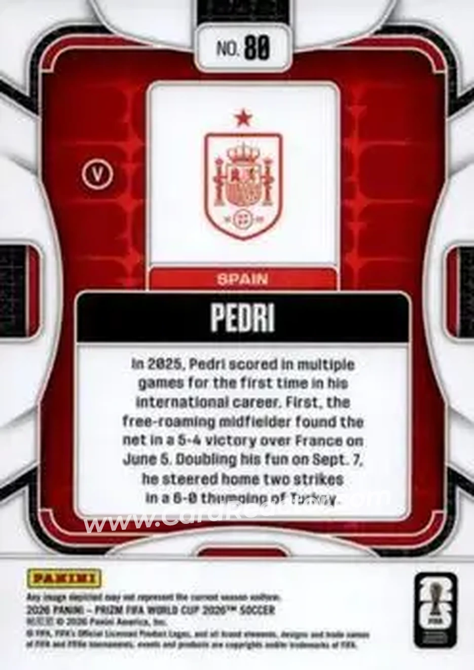 2026 Panini Prizm FIFA World Cup #80 - Pedri - Spain - Back