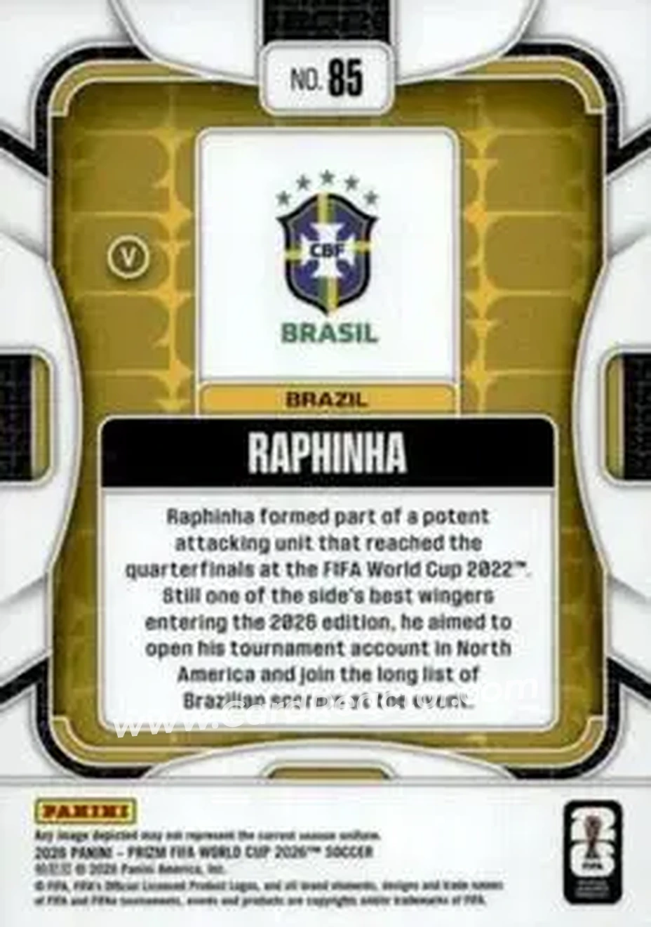 2026 Panini Prizm FIFA World Cup #85 - Raphinha - Brazil - Back