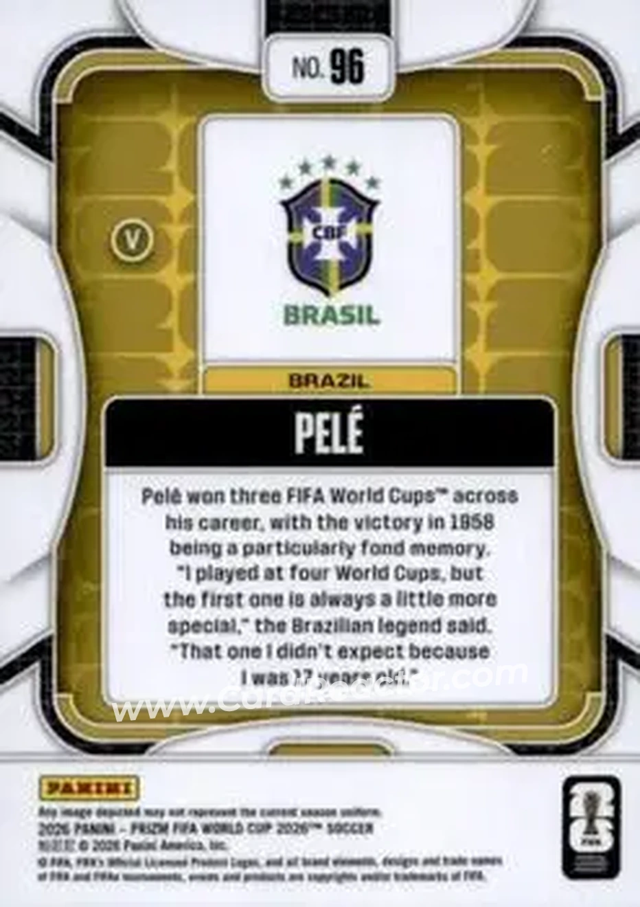 2026 Panini Prizm FIFA World Cup #96 - Pele - Brazil - Back