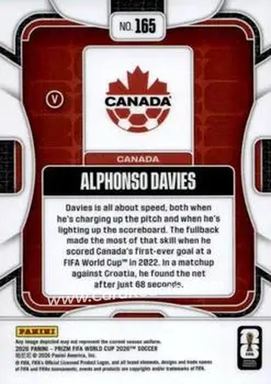 2026 Panini Prizm FIFA World Cup #165 - Alphonso Davies - Canada - Back