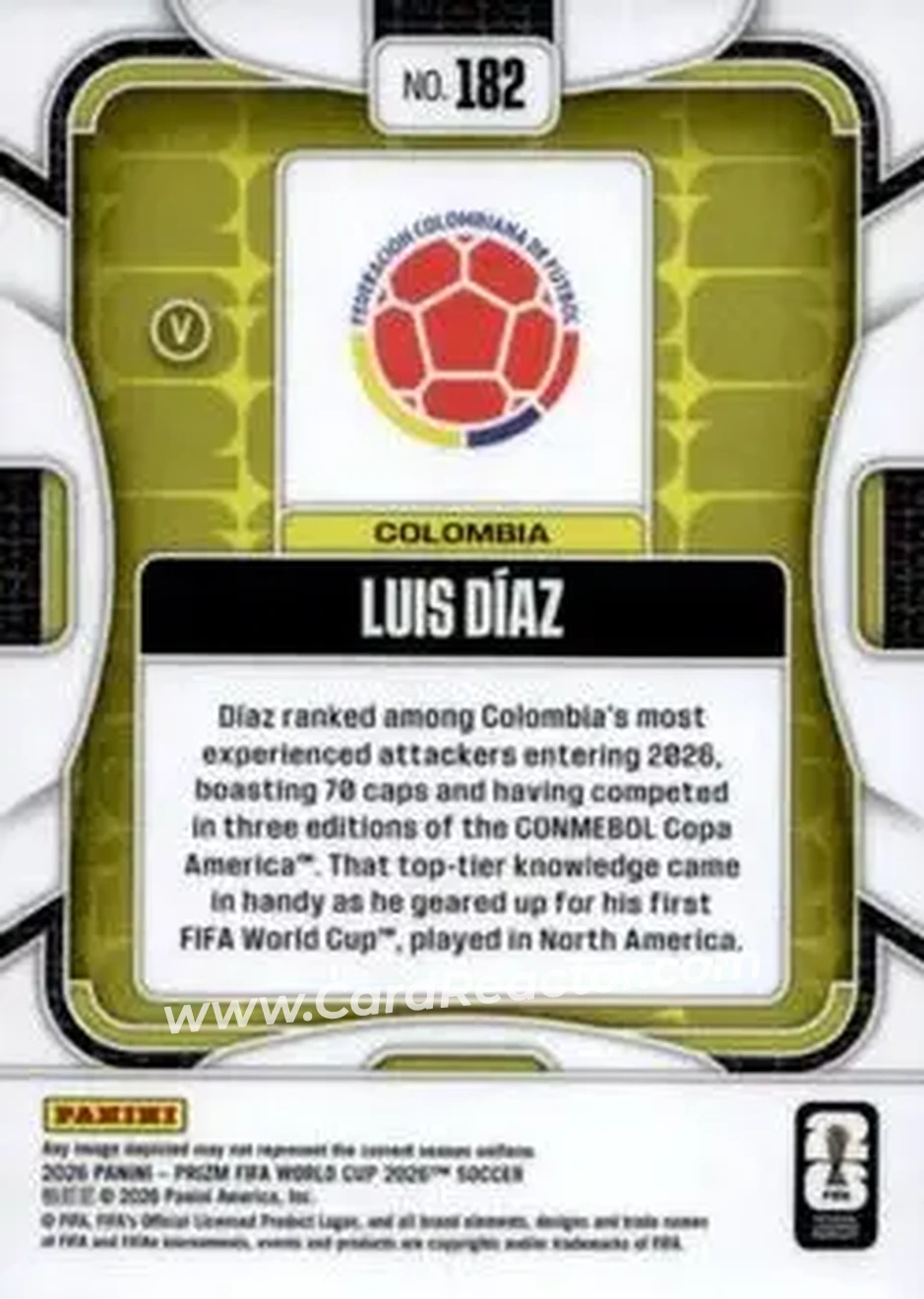 2026 Panini Prizm FIFA World Cup #182 - Luis Diaz - Colombia - Back