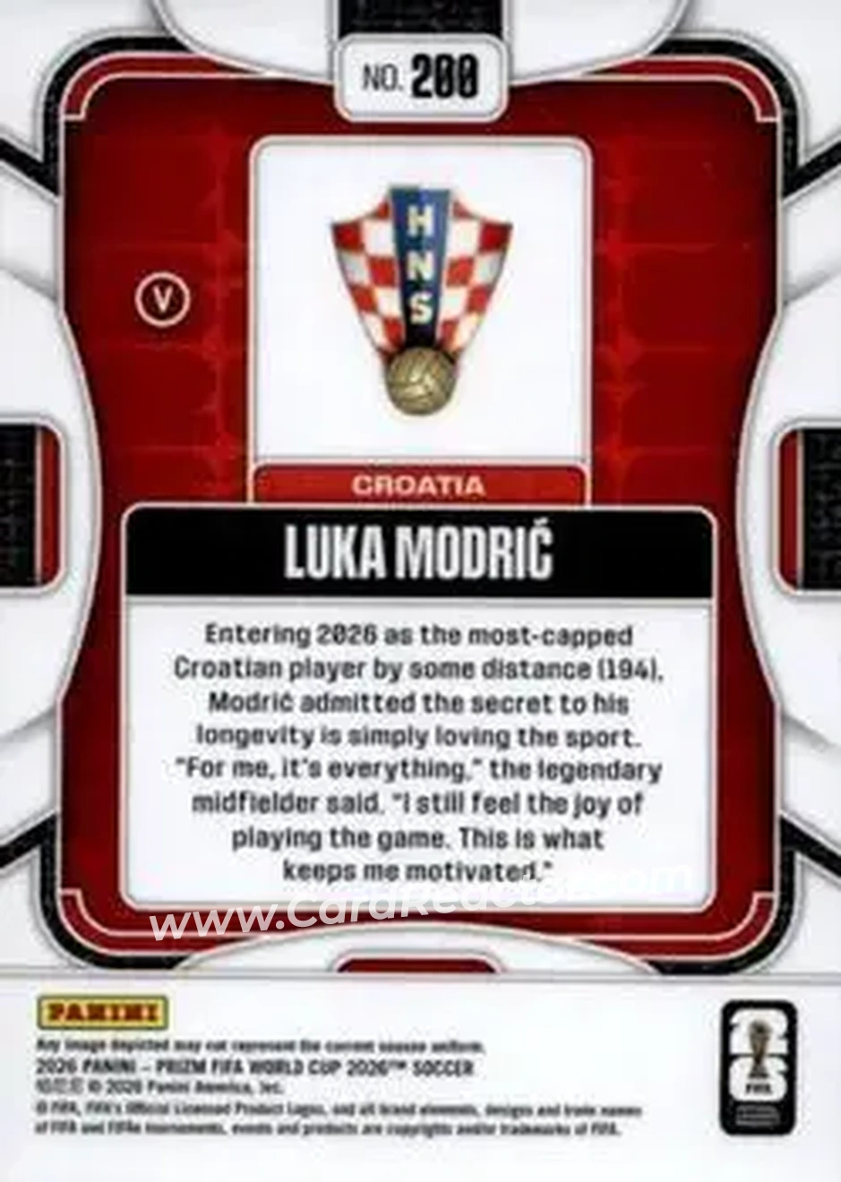 2026 Panini Prizm FIFA World Cup #200 - Luka Modric - Croatia - Back