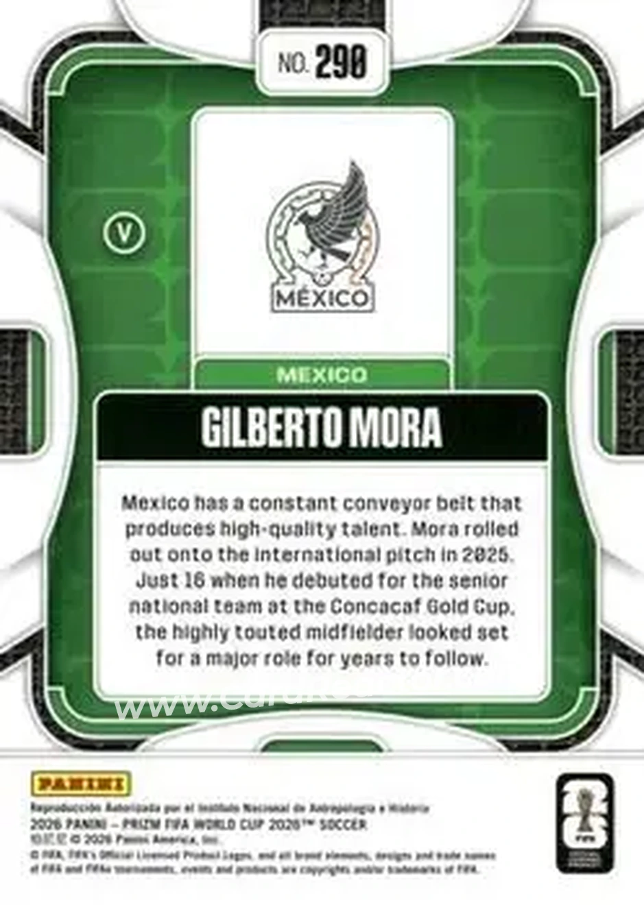 2026 Panini Prizm FIFA World Cup #290 - Gilberto Mora - Mexico - Back