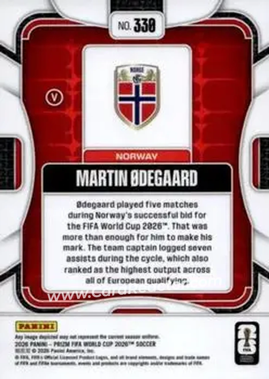 2026 Panini Prizm FIFA World Cup #330 - Martin Odegaard - Norway - Back