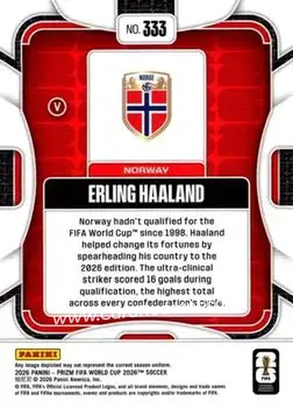 2026 Panini Prizm FIFA World Cup #333 - Erling Haaland - Norway - Back