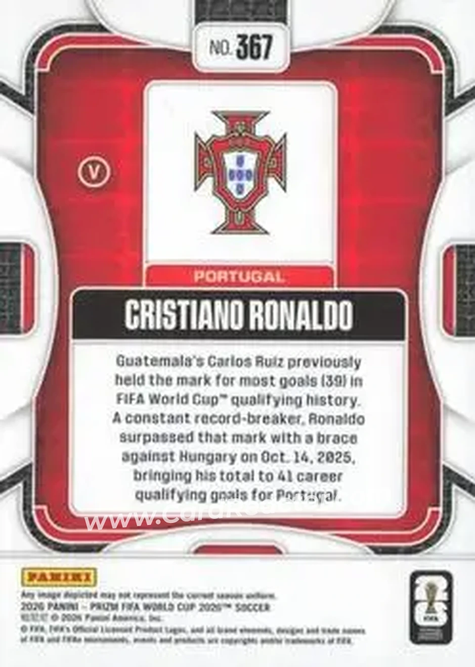 2026 Panini Prizm FIFA World Cup #367 - Cristiano Ronaldo - Portugal - Back