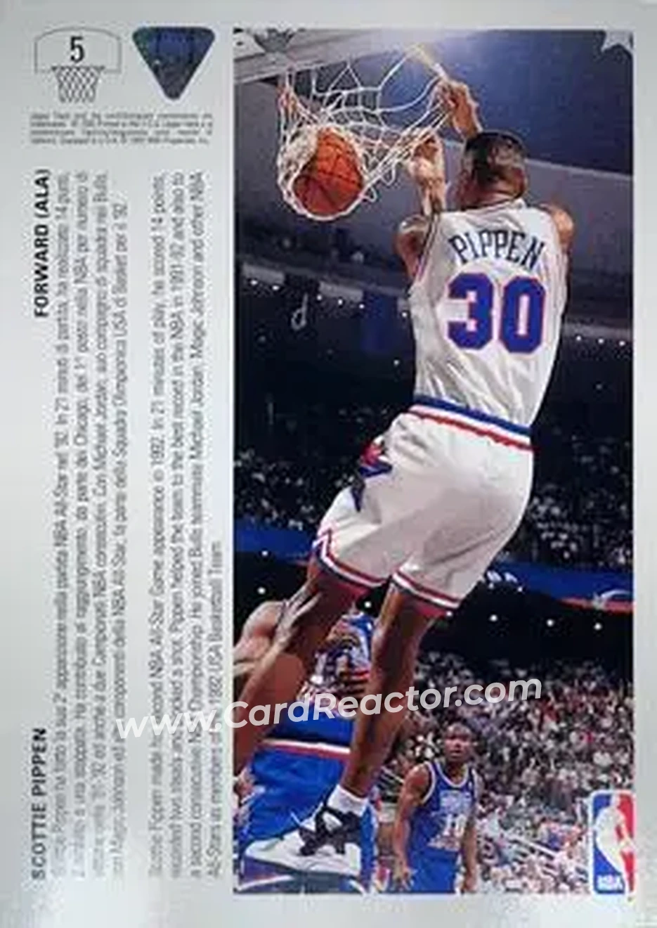 1991-92 Upper Deck Italian #5 - Scottie Pippen - Chicago Bulls - Back 1991-92 Upper Deck Italian #5 - Scottie Pippen - Chicago Bulls - Back
