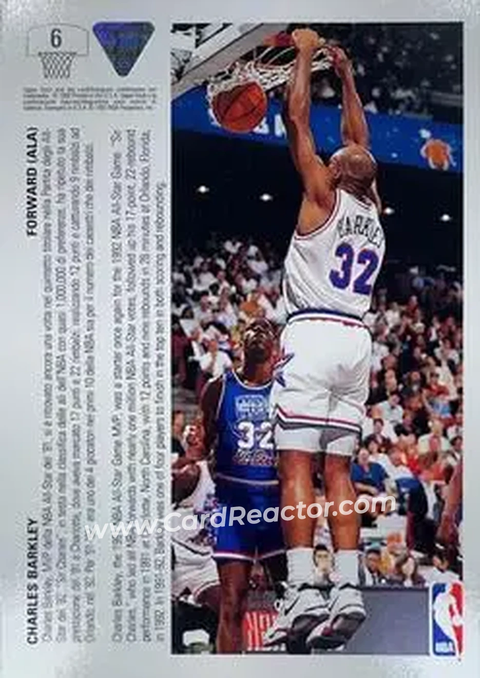 1991-92 Upper Deck Italian #6 - Charles Barkley - Philadelphia 76ers - Back 1991-92 Upper Deck Italian #6 - Charles Barkley - Philadelphia 76ers - Back