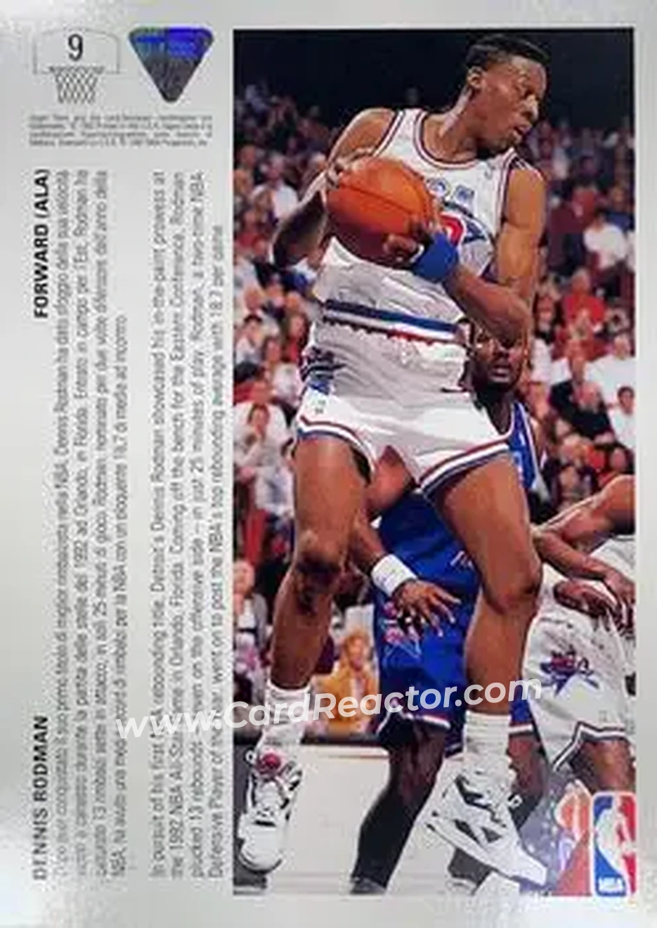 1991-92 Upper Deck Italian #9 - Dennis Rodman - Detroit Pistons - Back