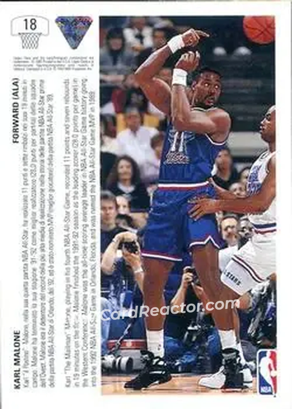 1991-92 Upper Deck Italian #18 - Karl Malone - Utah Jazz - Back
