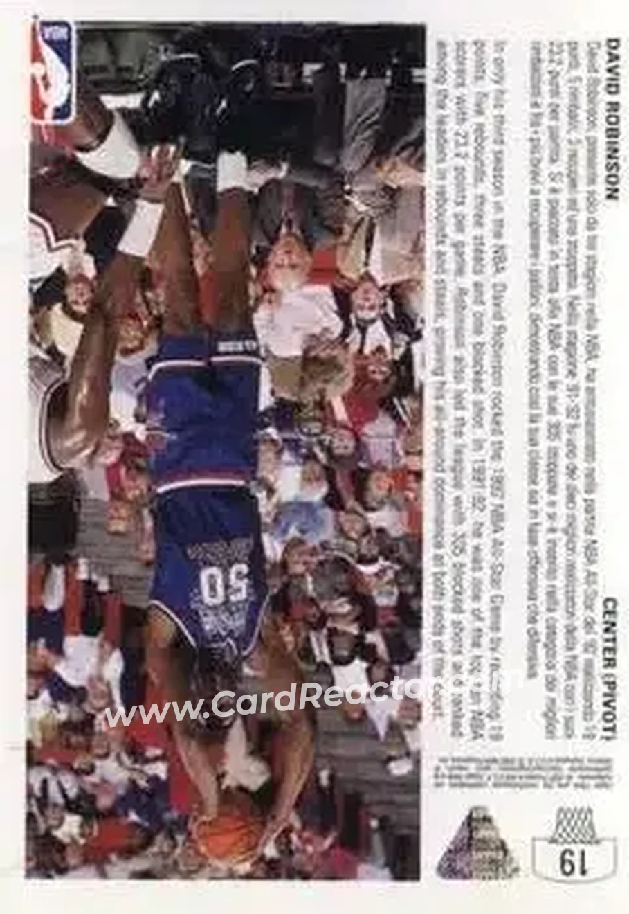 1991-92 Upper Deck Italian #19 - David Robinson - San Antonio Spurs - Back