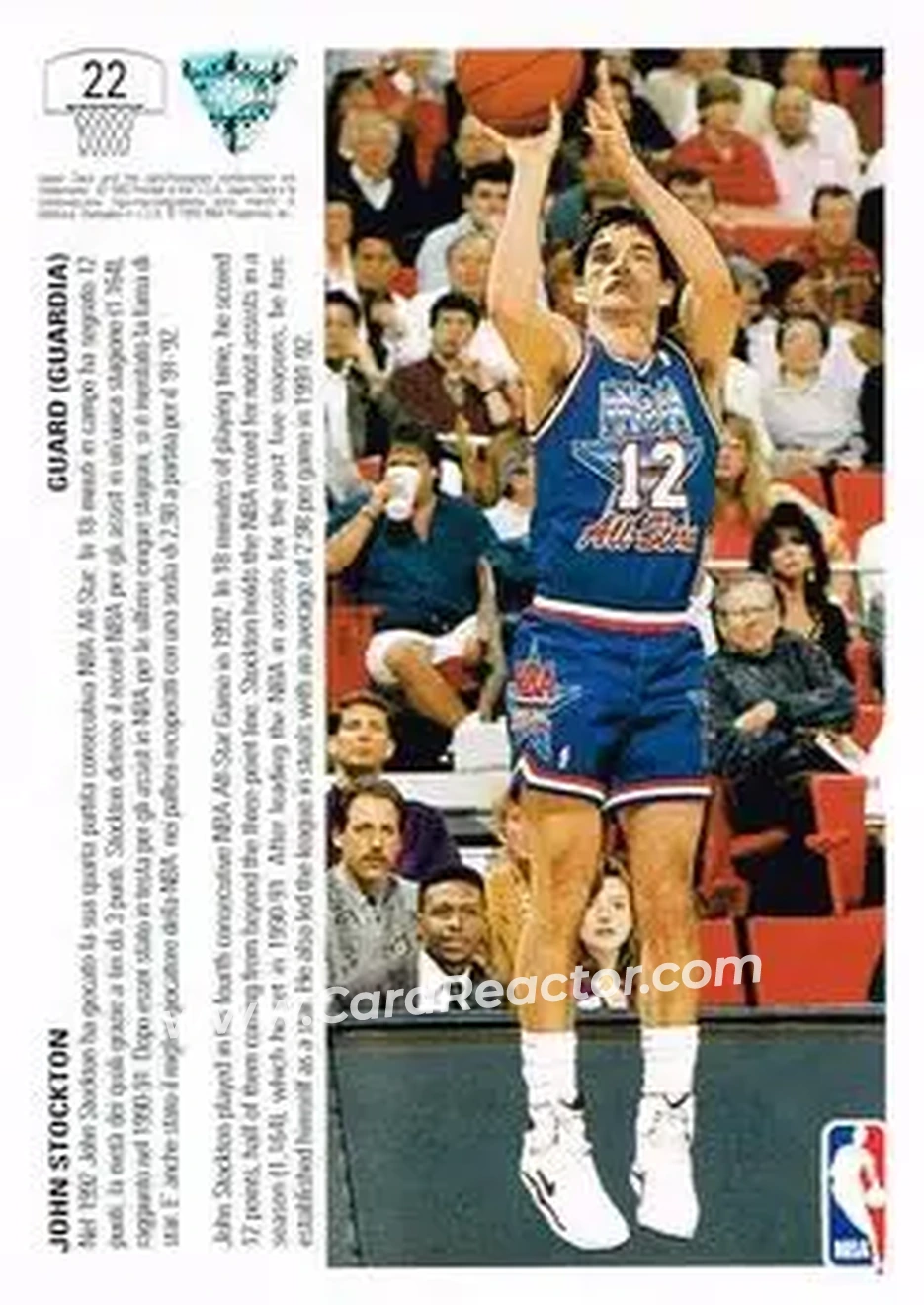 1991-92 Upper Deck Italian #22 - John Stockton - Utah Jazz - Back 1991-92 Upper Deck Italian #22 - John Stockton - Utah Jazz - Back