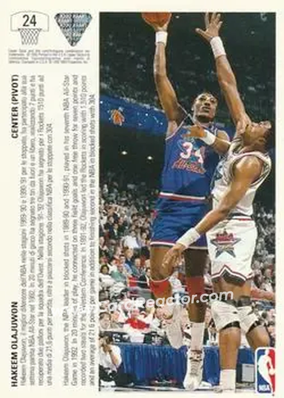 1991-92 Upper Deck Italian #24 - Hakeem Olajuwon - Houston Rockets - Back
