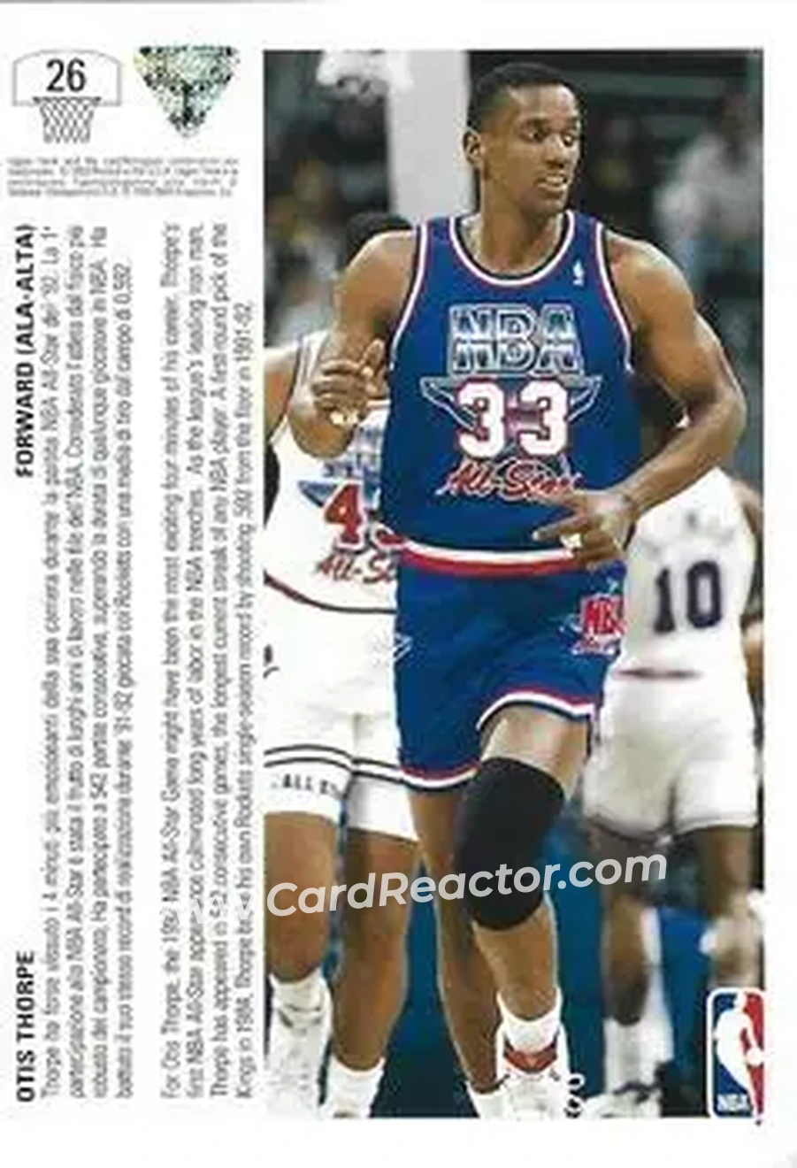 1991-92 Upper Deck Italian #26 - Otis Thorpe - Houston Rockets - Back