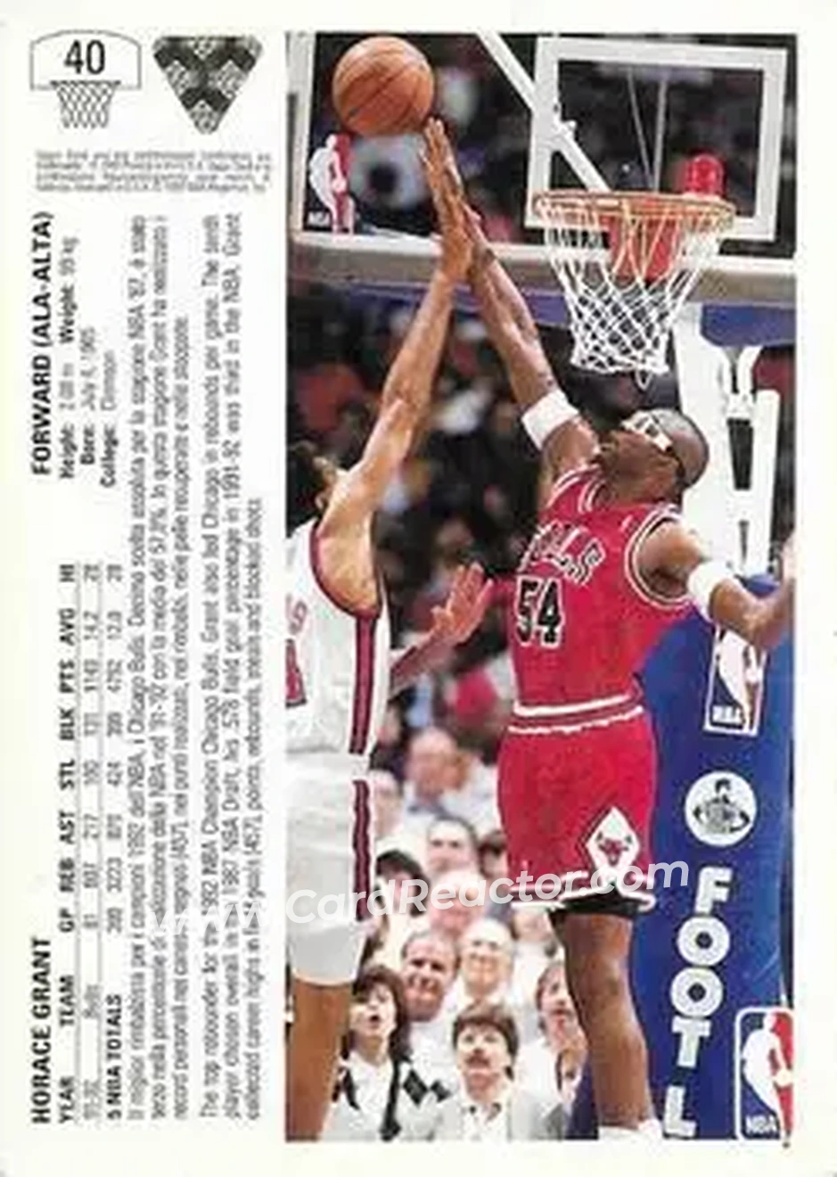 1991-92 Upper Deck Italian #40 - Horace Grant - Chicago Bulls - Back 1991-92 Upper Deck Italian #40 - Horace Grant - Chicago Bulls - Back