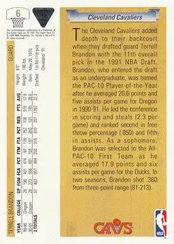 1991-92 Upper Deck #6 - Terrell Brandon - Cleveland Cavaliers - Back