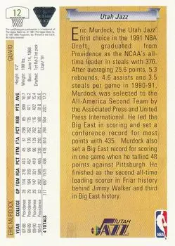 1991-92 Upper Deck #12 - Eric Murdock - Utah Jazz - Back
