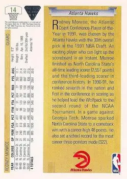 1991-92 Upper Deck #14 - Rodney Monroe - Atlanta Hawks - Back