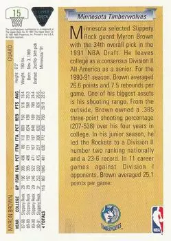 1991-92 Upper Deck #15 - Myron Brown - Minnesota Timberwolves - Back 1991-92 Upper Deck #15 - Myron Brown - Minnesota Timberwolves - Back