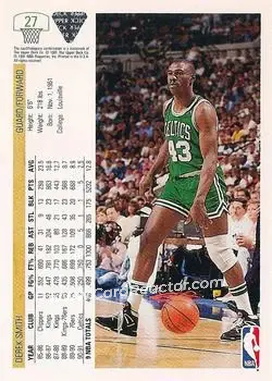 1991-92 Upper Deck #27 - Derek Smith - Boston Celtics - Back 1991-92 Upper Deck #27 - Derek Smith - Boston Celtics - Back