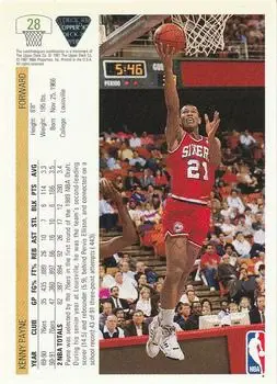 1991-92 Upper Deck #28 - Kenny Payne - Philadelphia 76ers - Back 1991-92 Upper Deck #28 - Kenny Payne - Philadelphia 76ers - Back