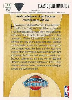 1991-92 Upper Deck #32 - K. Johnson vs. Stockton CC, VAR - Phoenix Suns - Utah Jazz - Back