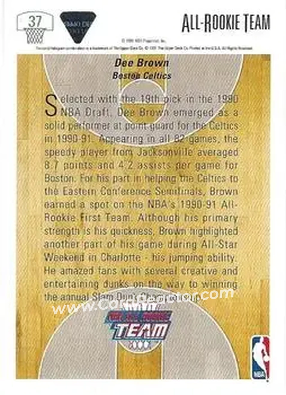 1991-92 Upper Deck #37 - Dee Brown - Boston Celtics - Back