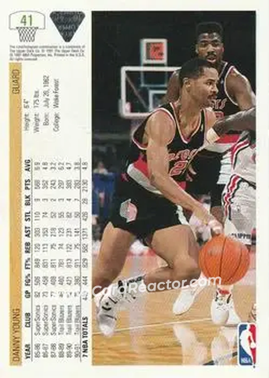 1991-92 Upper Deck #41 - Danny Young - Portland Trail Blazers - Back