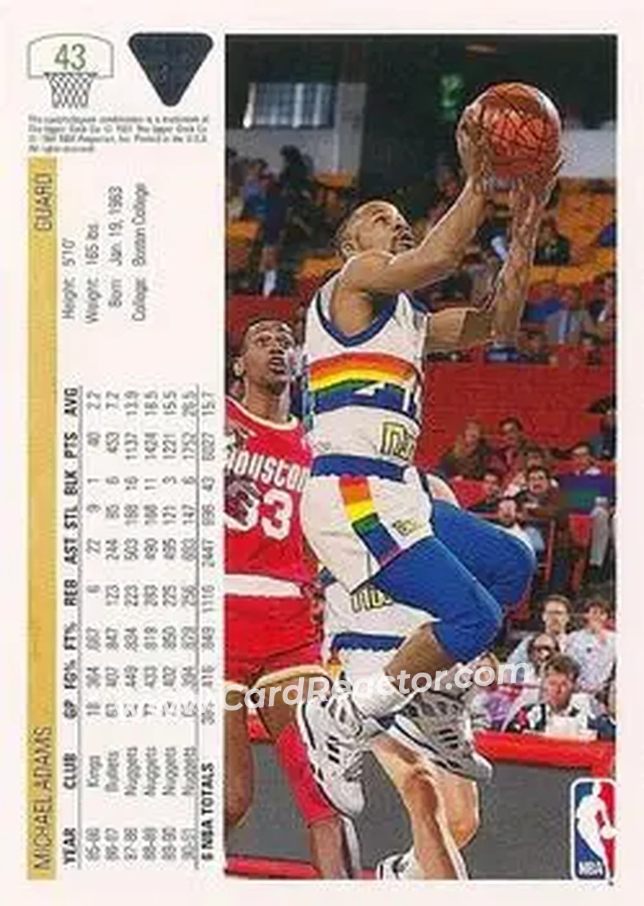 1991-92 Upper Deck #43 - Michael Adams - Denver Nuggets - Back