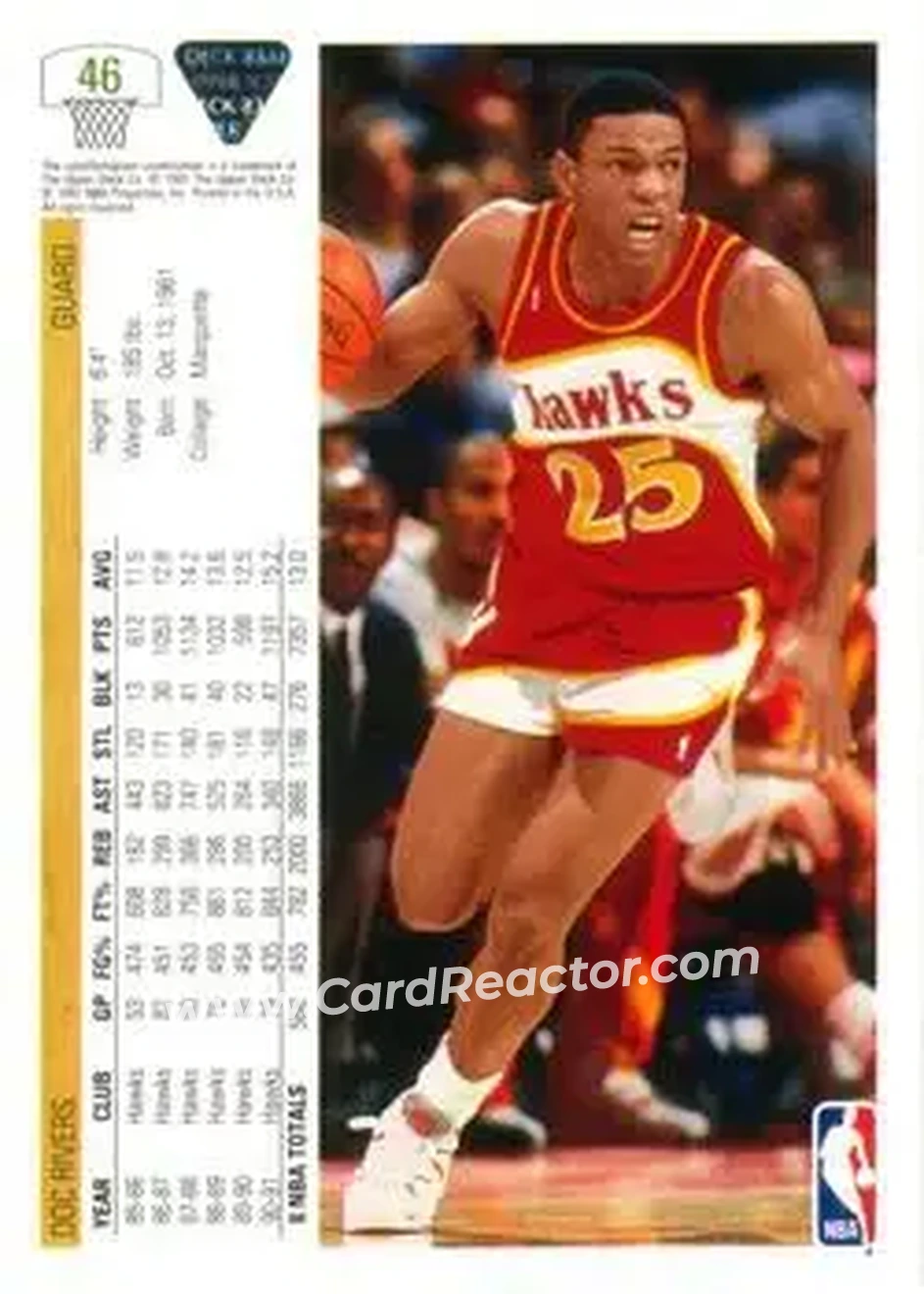 1991-92 Upper Deck #46 - Doc Rivers - Atlanta Hawks - Back 1991-92 Upper Deck #46 - Doc Rivers - Atlanta Hawks - Back