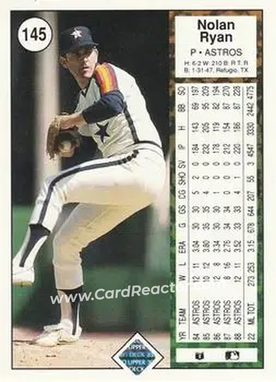 1989 Upper Deck #145 - Nolan Ryan - Houston Astros - Back 1989 Upper Deck #145 - Nolan Ryan - Houston Astros - Back