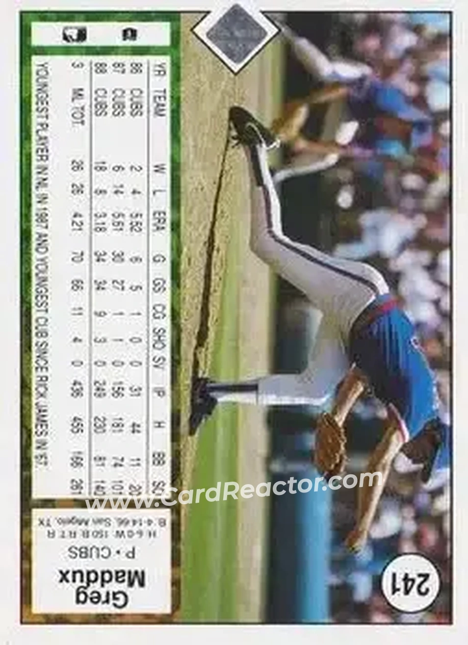 1989 Upper Deck #241 - Greg Maddux - Chicago Cubs - Back