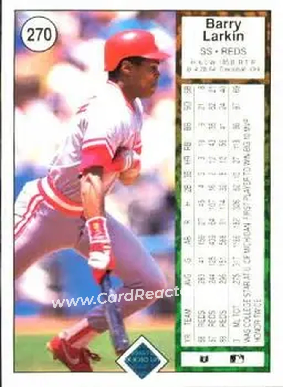 1989 Upper Deck #270 - Barry Larkin - Cincinnati Reds - Back