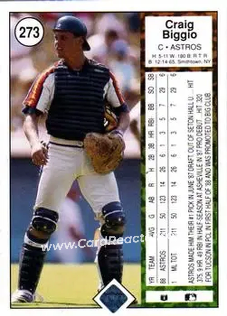 1989 Upper Deck #273 - Craig Biggio - Houston Astros - Back 1989 Upper Deck #273 - Craig Biggio - Houston Astros - Back