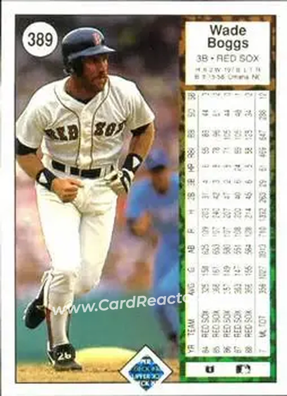 1989 Upper Deck #389 - Wade Boggs - Boston Red Sox - Back