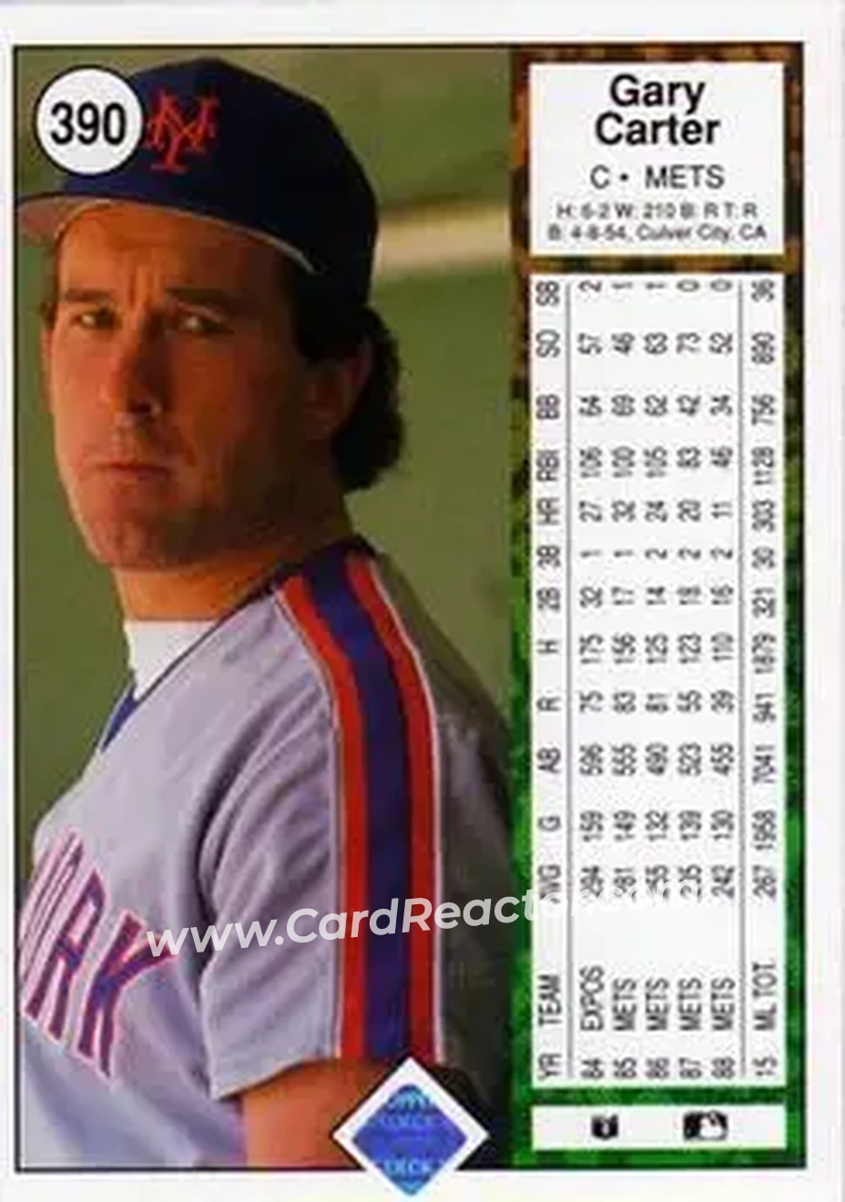 1989 Upper Deck #390 - Gary Carter - New York Mets - Back